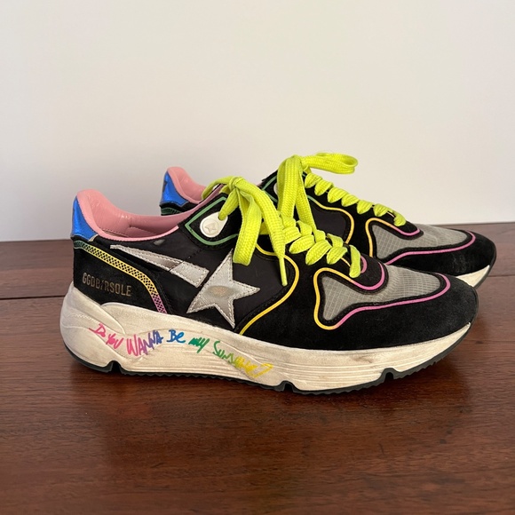 Golden Goose Shoes - Golden Goose Running Sole Sneakers Size 7 Metallic Star Neon - Light Wear